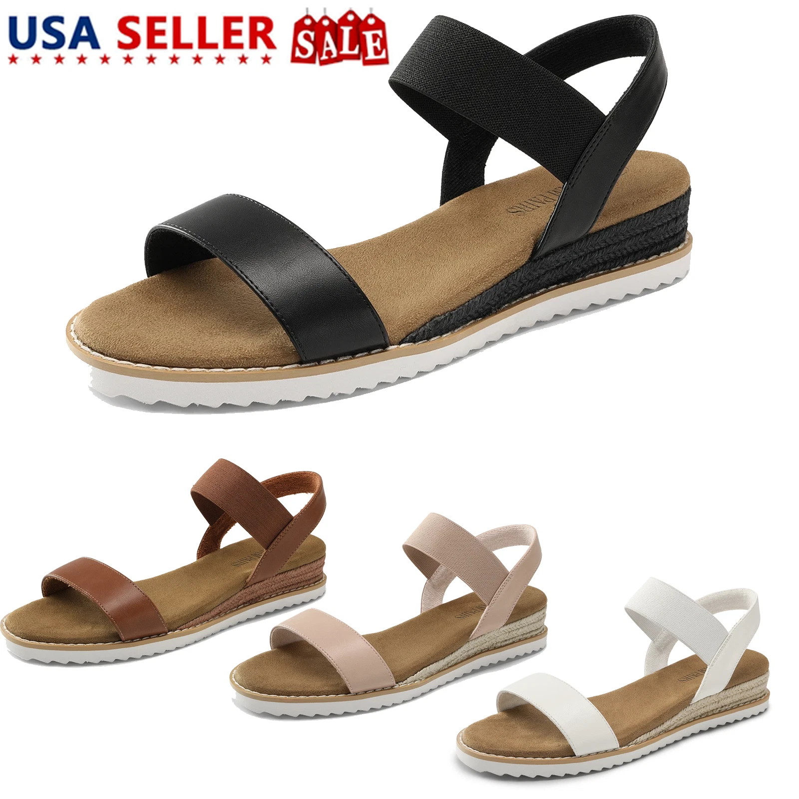 DREAM PAIRS Women Espadrilles Sandals Elastic Ankle Strap Open Toe Wedge Sandals