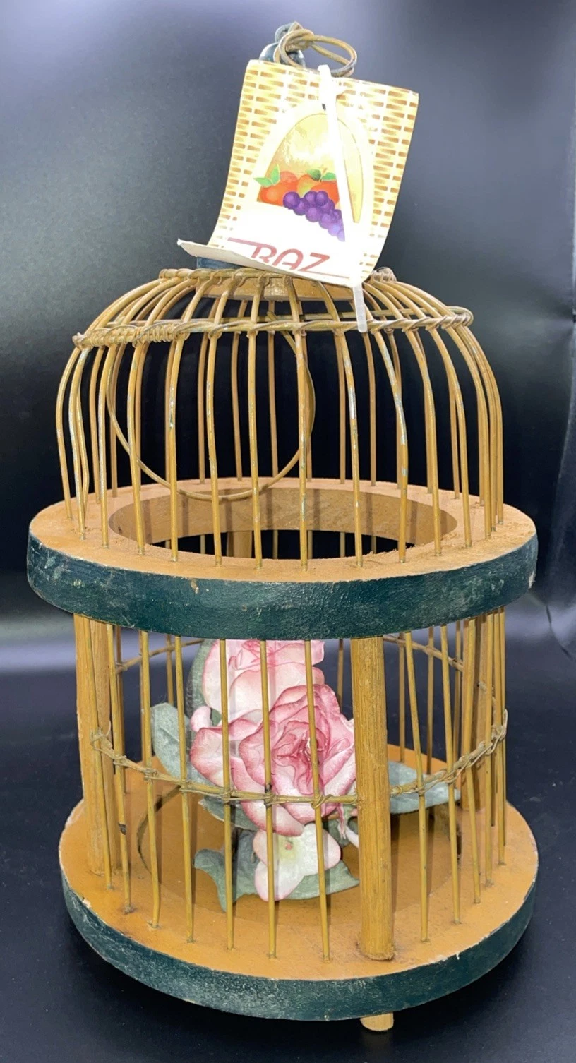 Vtg Wood Bird Cage NOS Hanging Metal Ring, Add Seasonal Decorative Features!