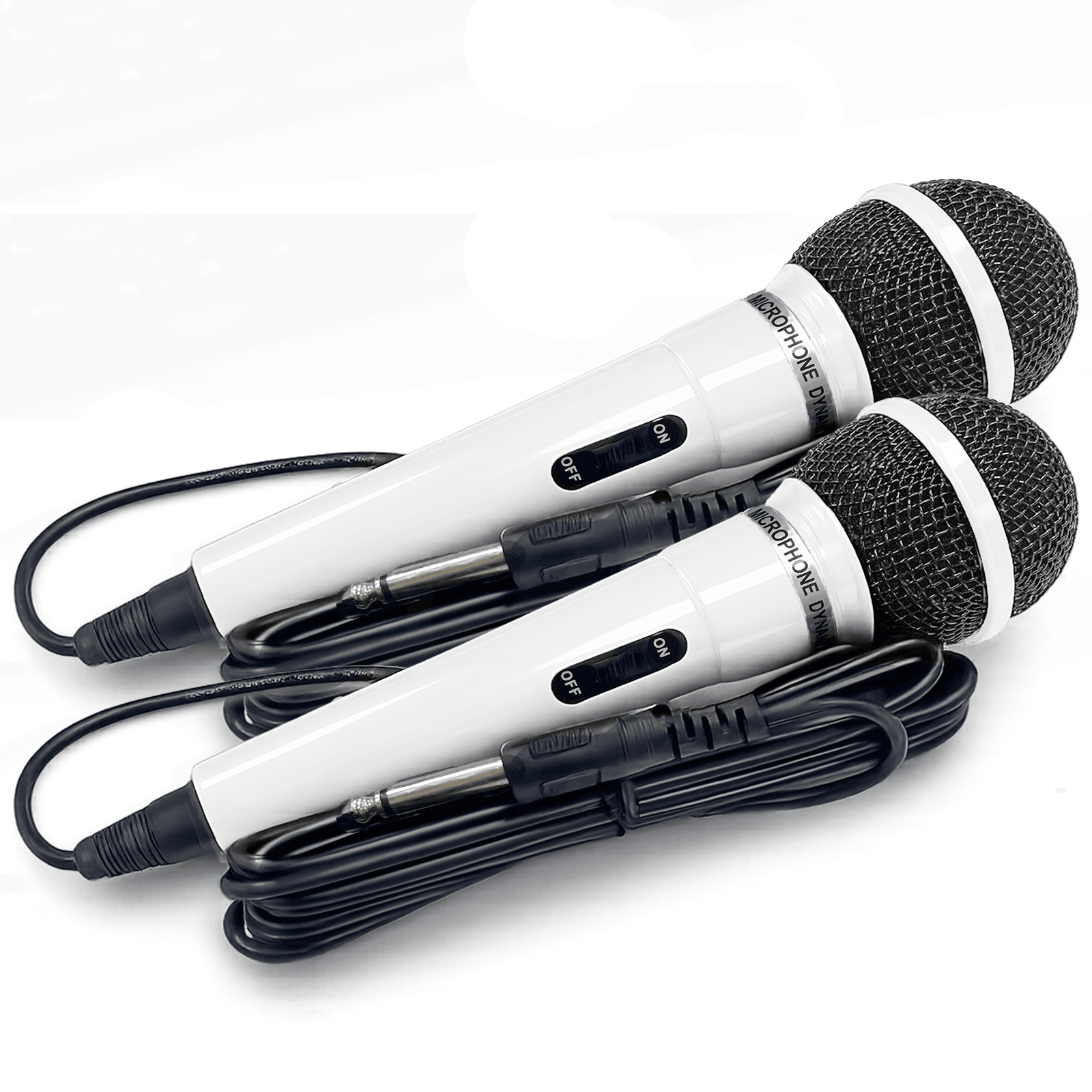 Karaoke Dynamic Microphone in WHITE Twin Mic Set with 2.8m Jack Lead