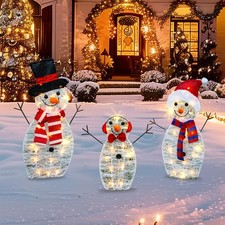 TW SHINE Lighted Christmas Snowman Outdoor Decoration, 3-Piece Pre-Lit 2D Sno...
