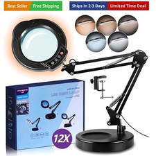 12X Magnifying Glass with Light and Stand, 5 Color Modes 10 Stepless Dimmable...