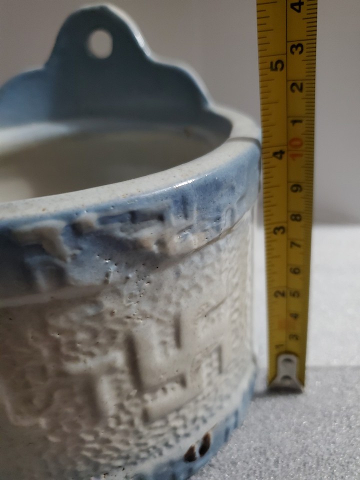Blue and White Stoneware Salt Crock Replaced Wood Lid Good Luck ...