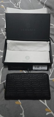 Versace Damen Geldbörse,100 % strukturiertem Leder, mit Rundum-Reißverschluss