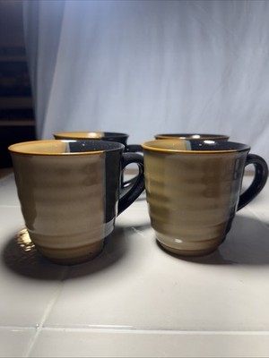 4 Sango Gold Dust Black Mugs Coffee Tea Farmhouse Country Retired