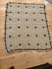   Vintage Blanket Afghan Hand Crocheted tan and brown Granny Made 63x53