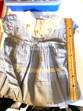 Vintage Gingham Checkered Blue Child Doll Dress Handmade Newborn 014-030