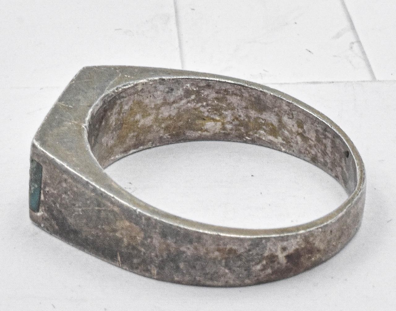 Vintage Sterling Silver Inlaid Natural Green Eilat Stone Unisex ring size 9.5