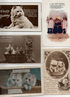 11 VINTAGE GEBURTSTAGSGRUß Postkarten: KATZEN & KÄTZCHEN