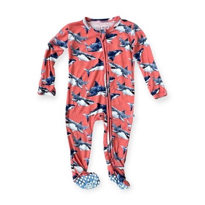Little Bum Bums Shark Bamboo Viscose Footie Sleeper Coral 3-6 Months 2-Way Zip