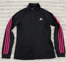 Adidas Essential Warm Up Slim Track Jacket Women  s Size L Black Pink Prime Green