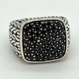 John Hardy klassischer Kettenring Sterlingsilber pave schwarzer Saphir Größe 10