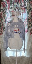 Vtg. Jerzees Christmas Blue and White Crewneck L Snowman Sweatshirt Grandma Core