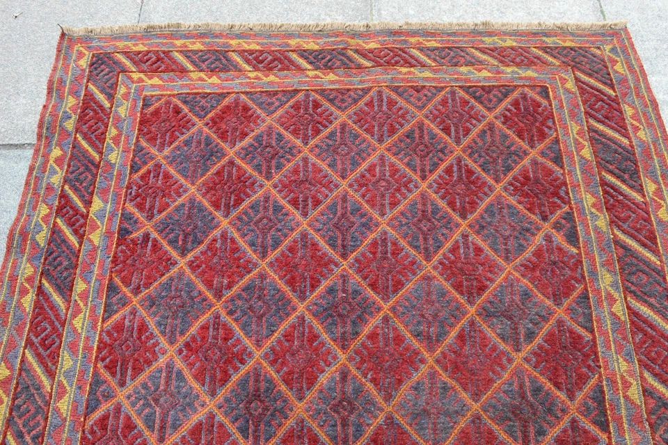 Vintage Hand Made Afghan Mushvani Oriental Red Wool Large Carpet 193x151cm - Image 3 of 4