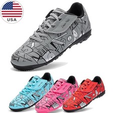 Boys Girls Indoor Turf Soccer Cleats Lace Up Athletic Lightweight Football Shoes