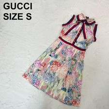 GUCCI Dress S Floral Pleated Sleeveless Elegant Multi Color