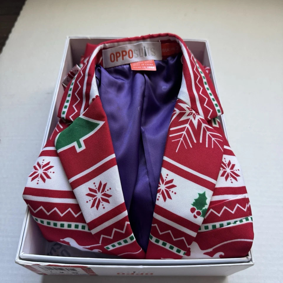 Opposuit Boys 2Y Tacky Christmas Suit With Tie Red White  Winter Wonderland - image 2 of 4