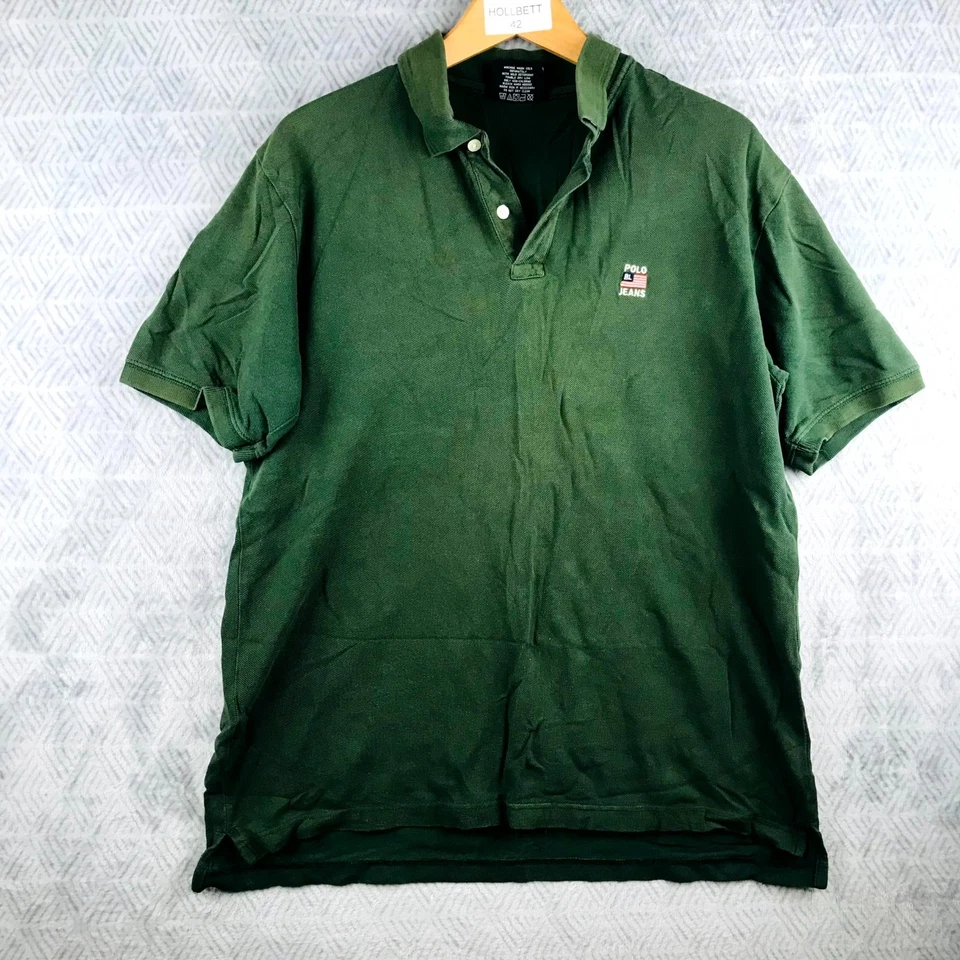 Vintage Polo Jeans Ralph Lauren Shirt Homme XL tag USA M Vert Coton Y2K - Photo 1/4