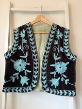 Suzani Velvet Vest, Handmade Suzani Embroidered Floral Cotton Boho Jacket