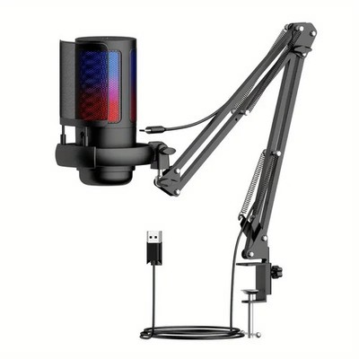 Gaming PC USB Microphone with Boom Arm, Pop Filter, Mute Button for Streaming