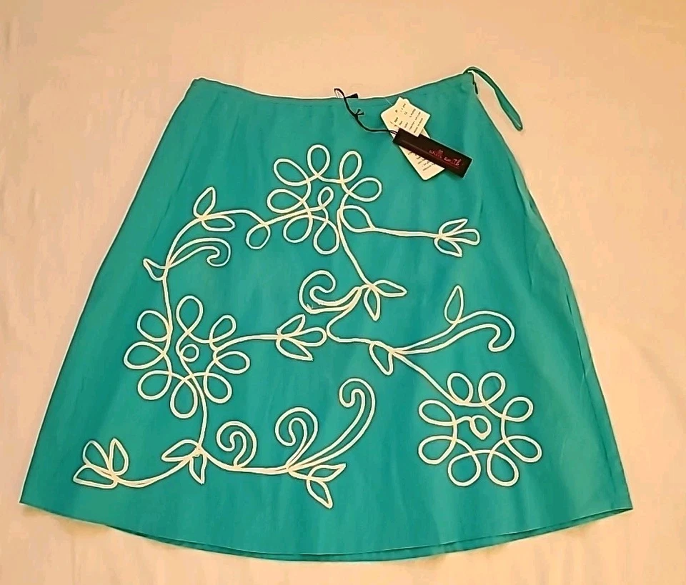 Willi Smith talla nuevo con etiquetas Falda 12 azul línea A con patrones bordados Foto 2 de 4