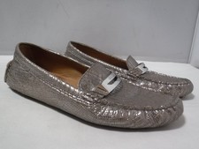 GA16 Coach Nola Womens Pewter Metallic Leather Driving Loafers, Flats Size 9B