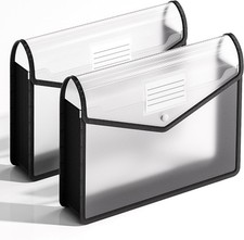 2 Pack Plastic Expanding File Folder, Fit Letter/A4 Size, Black  Transparent