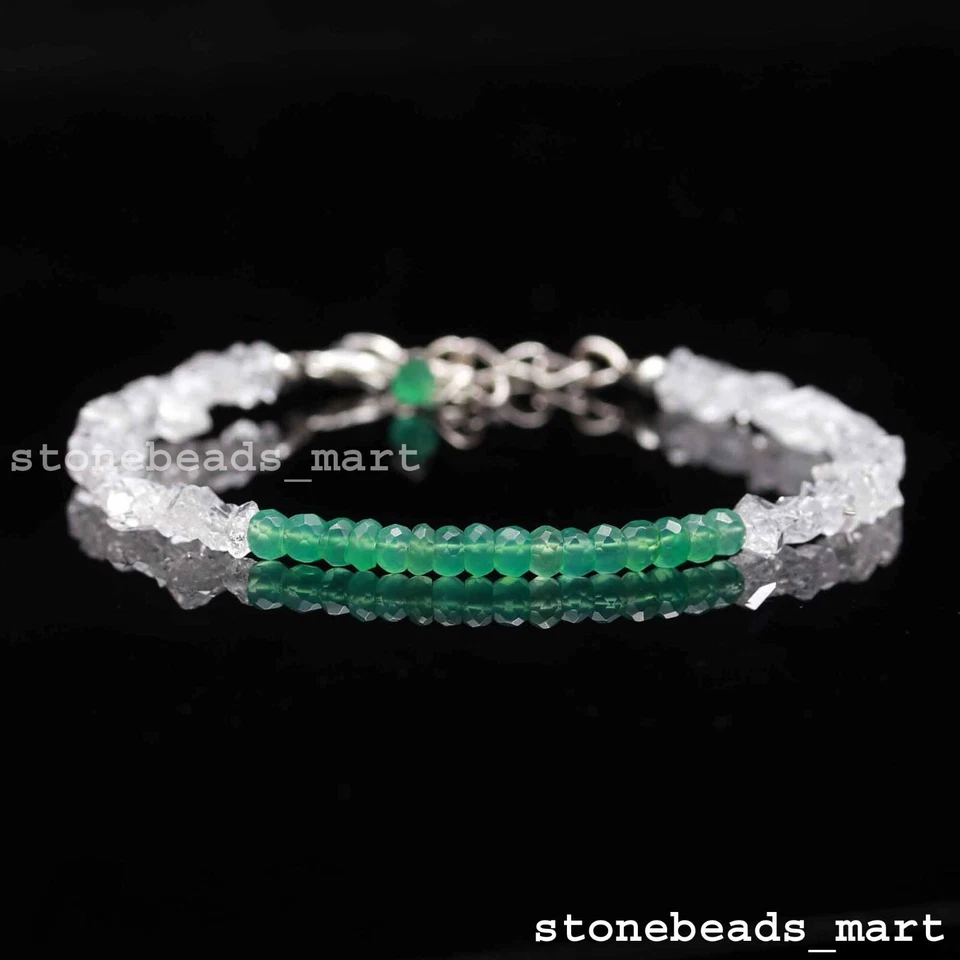 Bracciale Herkimer in argento sterling 925 con diamanti quarzo +... - Immagine 2 di 4