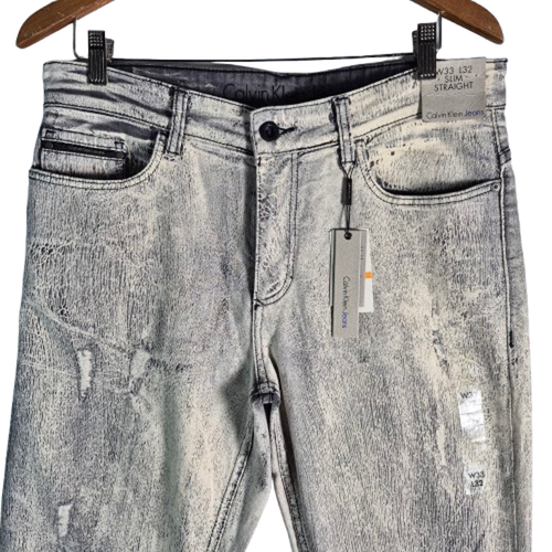 NWT CALVIN KLEIN Distressed Look Slim Straight Pavement Grey Jeans 33x32 - Picture 2 of 12