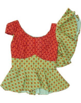 VINTAGE Damen Crop Bluse Top UK 10 Small Grün Colourblock Bohemian DL22