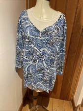 Artscapes Qvc Blue White printed sequin soft cotton Printed Top 2xl butterflies