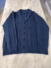 Navy Blue Sweater Cardigan Preppy Button Shawl Collar Men  s XL