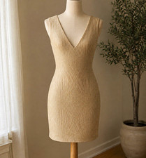 MANGO Beige Glitter Knit V-Neck Sleeveless Sheath Bodycon Dress Size S