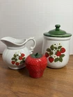 Vintage McCoy Pottery Canister Strawberry Country & Small Canister & Glass Dish