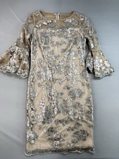 Calvin Klein Bell Sleeve Sheath Dress Women 4 Khaki Floral Lace Career Office