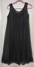 Vintage Medium Shadowline Black Babydoll NIGHTGOWN Sheer Coquette Whimseygoth