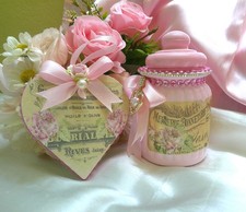 Shabby Chic Victorian~Storage Jar w/Decorative Heart Ornament #1~PINK/Jewels