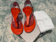 JIMMY CHOO Dara Orange leather silver stud flat sandals size EU 39.5 US 9.5 595