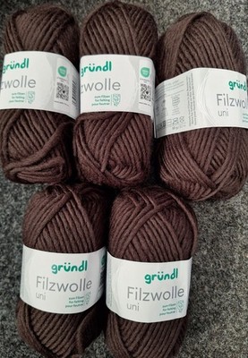 (kg/48 ) Filzwolle uni Gründl 5x50g Fb.6 dunkelbraun strickfilzen Puschen