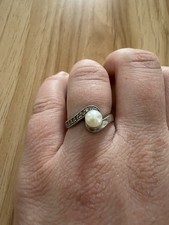 Silver Ring with Round White Pearl and Small Stones