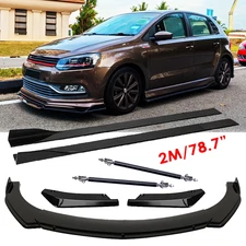 Front Bumper Lip Splitter 78.7" Side Skirt Strut Rods Body For VW Polo 2003-2024