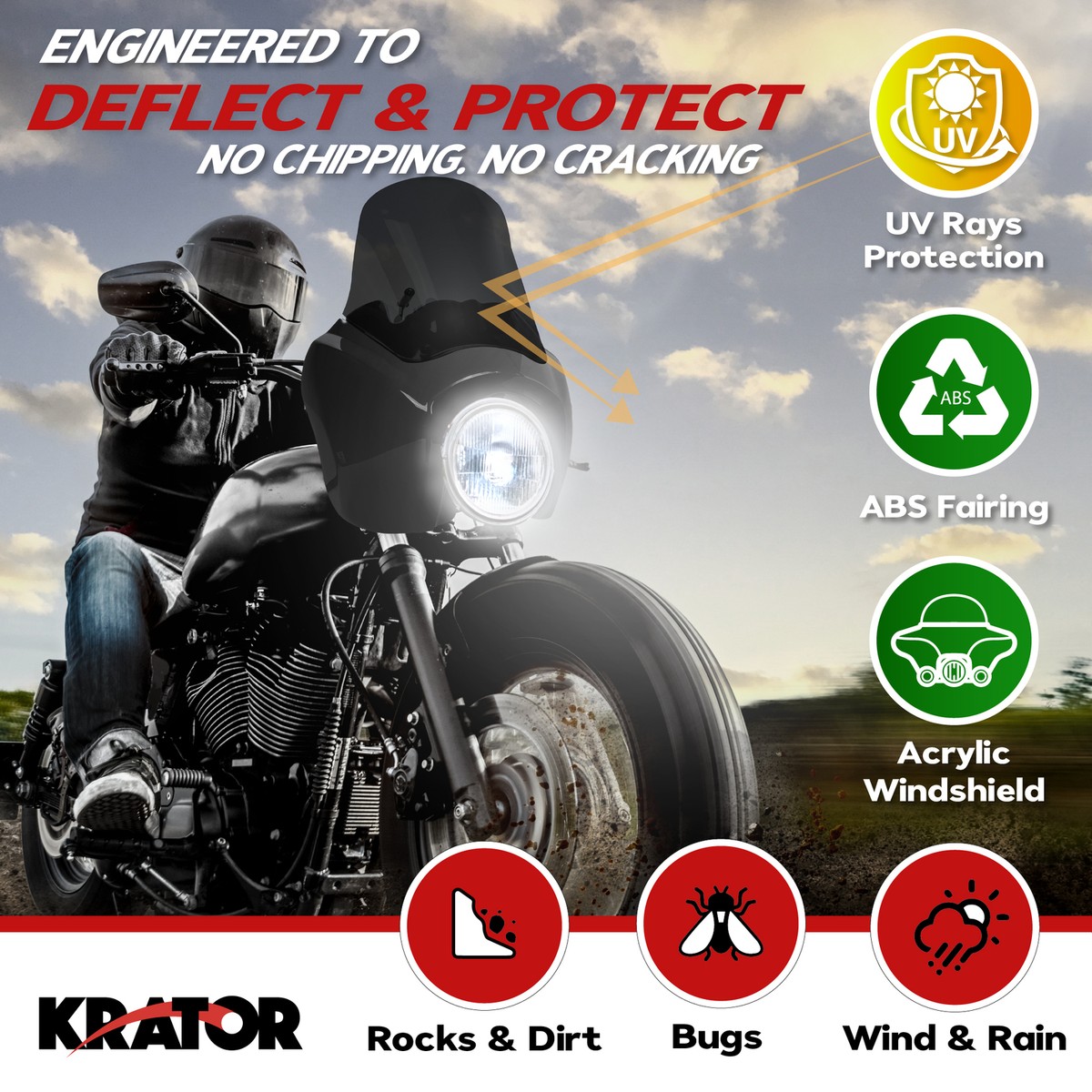Black & Smoke Tall Fairing w/ Bracket B For 1987-1999 Harley