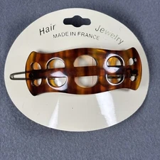 Vintage Tortoise Shell Look Barrette Hair Clip French 2.5” Arch NOS France Made