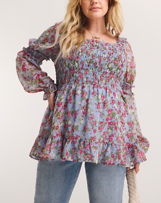 New Simply Be Blue flora Printed Sweetheart Peplum Top RRP £37 14 16 18 22 (52)