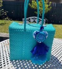 Woven Tote/Market Bag Beach Teal Basket Large Multicolor Hippie Boho