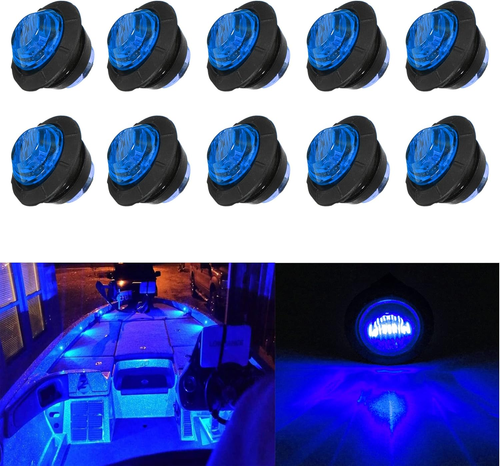 10 Pcs Blue Waterproof round Marine Boat LED Light,Utility Boat Interior Light,B