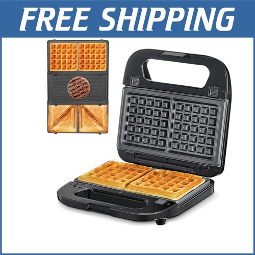 Versatile Black 3-in-1 Sandwich Maker with Non-Stick Plates & LED Indicators