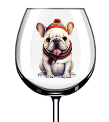 12x bunte Weihnachten Bulldogge Vinyl Aufkleber Abziehbild Becher Weinglas Flasche