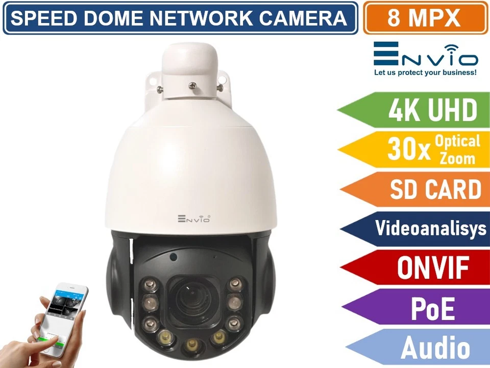 TELECAMERA SPEED DOME NETWORK 4K 8MP ULTRA HD ZOOM OTTICO 30X ONVIF POE VIDEOAN - Immagine 2 di 4