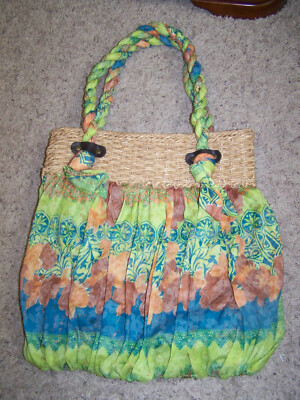 WOMEN CAPPELLI STRAWORLD LIME GREEN STRAW BOHO HIPPIE HAND BAG