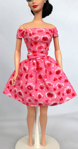 Barbie Pink Red Party dress abstract Rose sparkle flower heart Mini floral